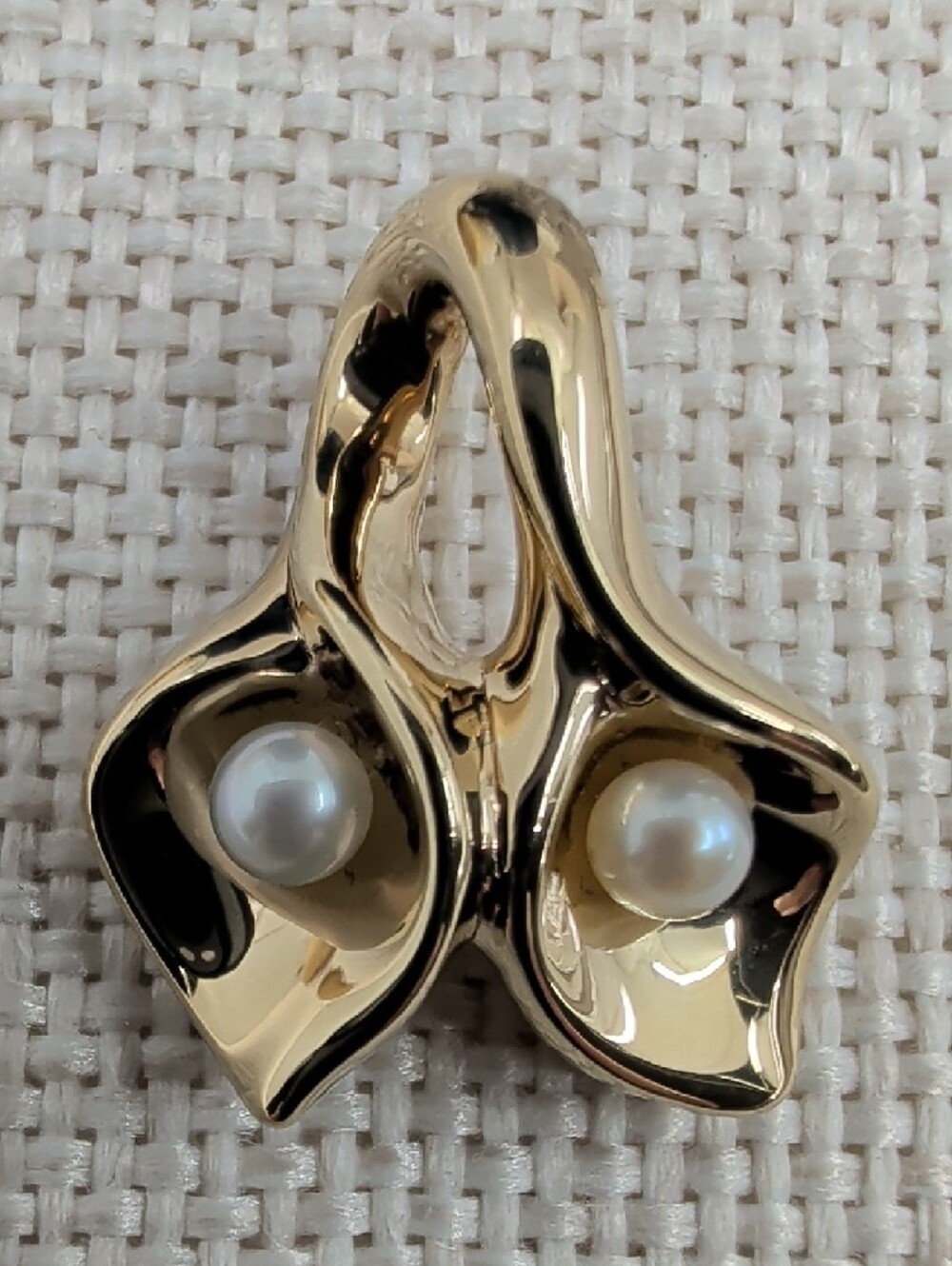 14K Gold Pearl Vintage Calla Lily Pendant JTL Andin Israel Estate Fine